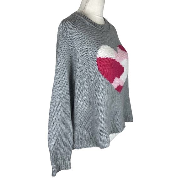Wooden Ship Paola Buendia Knitted Gray Camo Heart Sweater Size Small / Medium - Picture 2 of 6